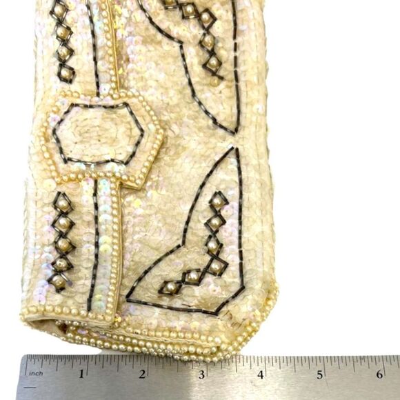 Vintage 1950s Mid-Century Modern Beaded Sequin Evening Clutch Envelope Purse - Picture 12 of 14